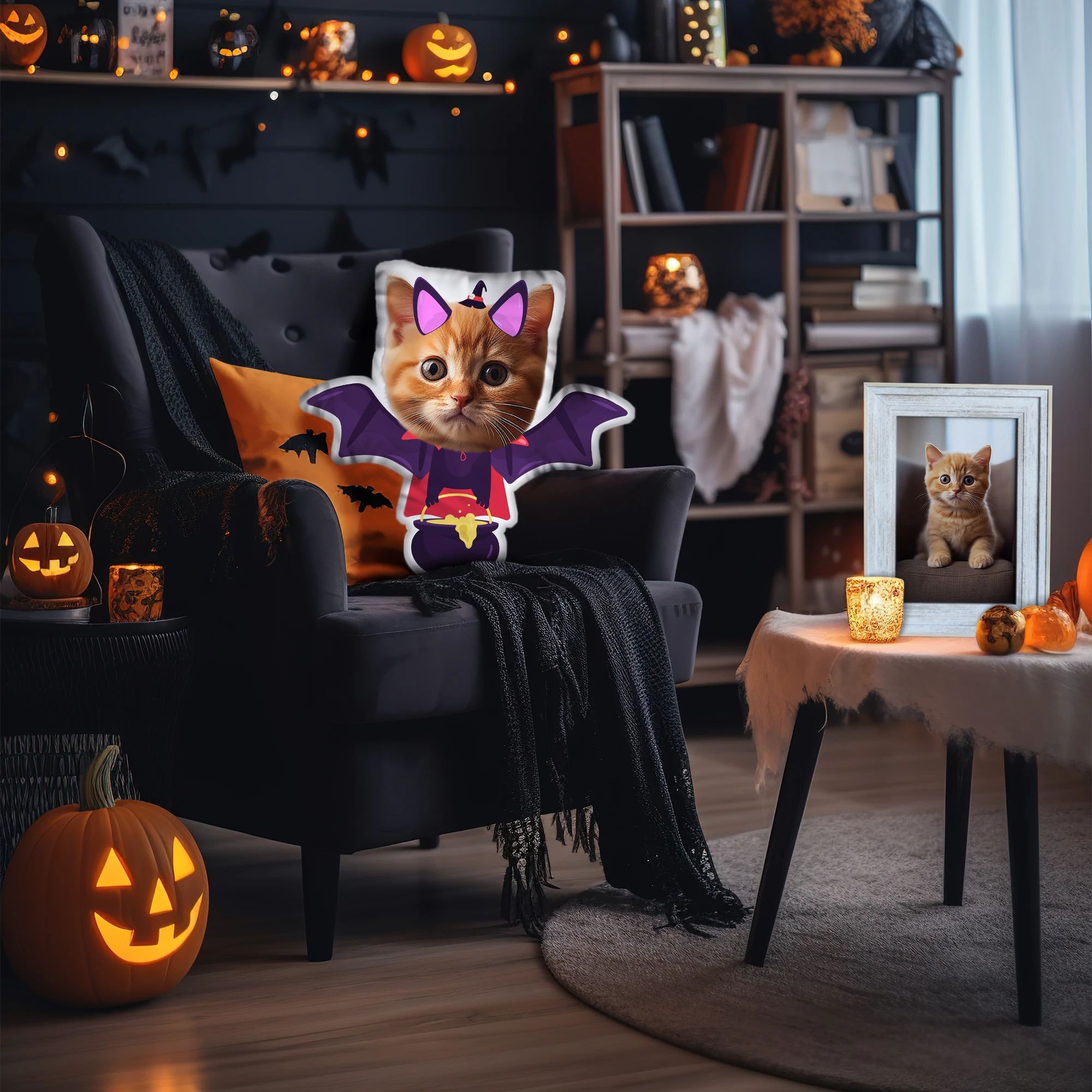 Halloween Decoration Custom Pillow from Photo Stuffed Cushion of Pet Plush Cat Pumpkin Cushion Sofa Car Home Decor Present Gift