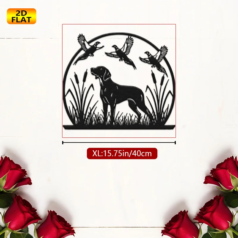 1pc Metal wall decoration,15.75Inch-sized creative gift，Hound and Pheasant Metal Wall Decoration Sculpture 1pc