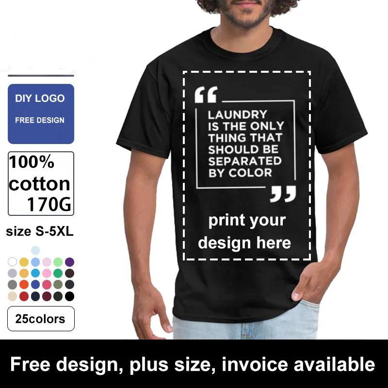 Build Brand-camisetas de cuello redondo para hombre, camisas gruesas básicas con logotipo Diy, diseño personalizado, 25 colores, talla grande S-5XL