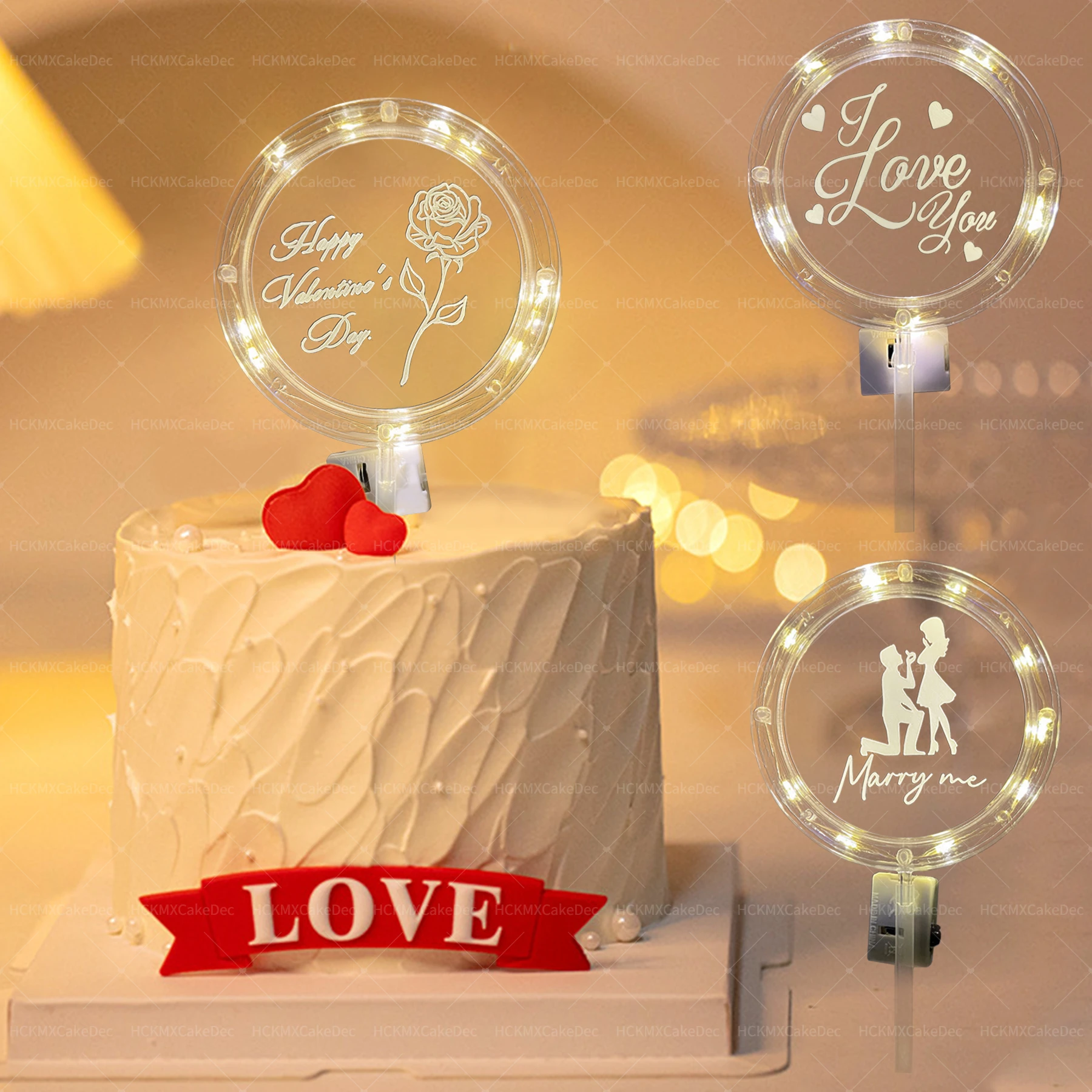 1pc Kreative LED Valentinstag Emittieren Licht Kuchen Topper für Hochzeit Valentinstag Party Kuchen Dekoration Lieferungen