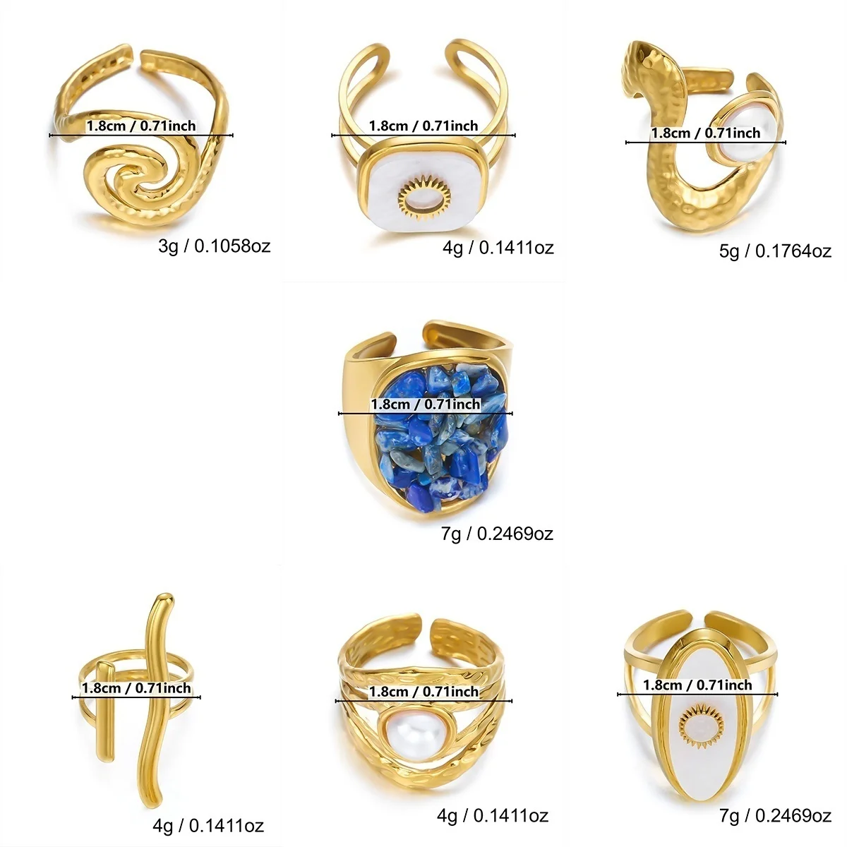 Ästhetische, natürliche Kieselsteine, spiralförmige, imitierte Perlen, strukturierte, gewellte Ringe für Damen und Herren, Edelstahl, geometrischer Ring, Schmuck. – Detail 4