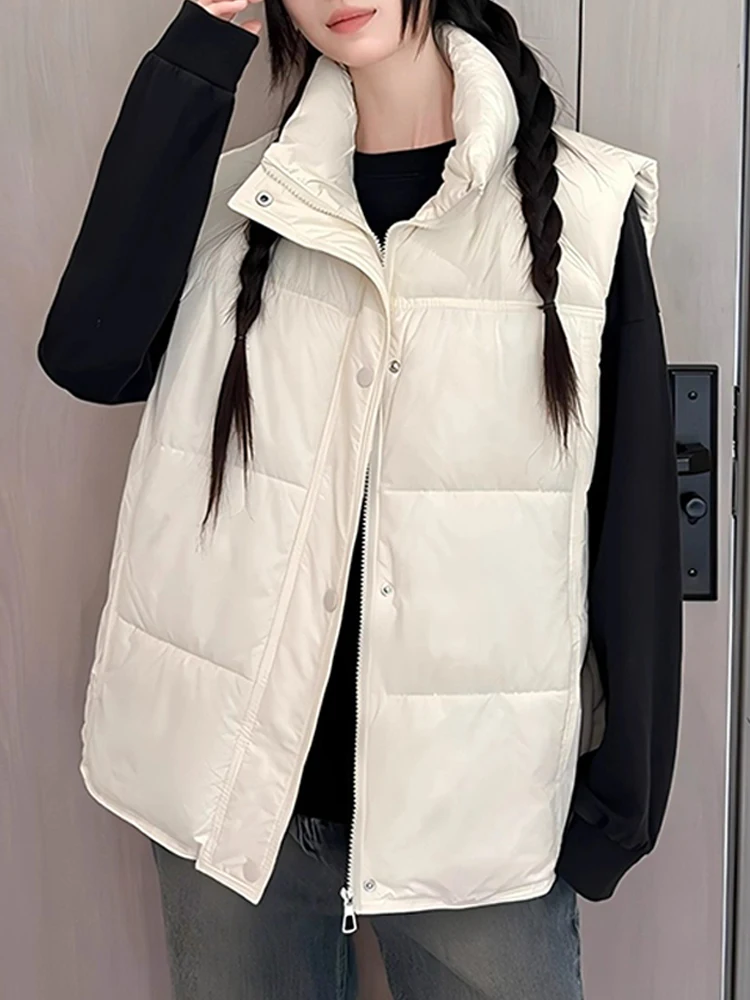 

Модный женский жилет с воротником-стойкой, однотонный, элегантный, высококачественный дизайн, зимняя новинка, на молнии