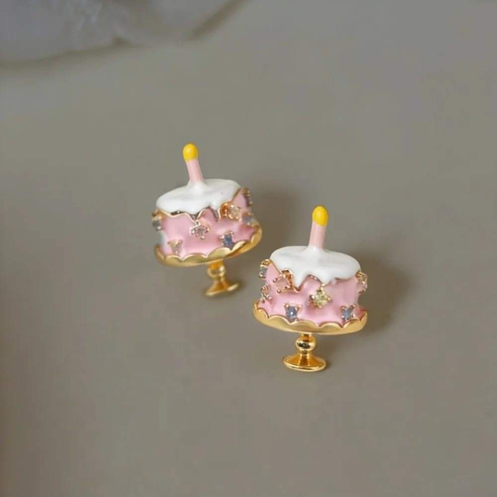 Creative Enamel Birthday Cake Stud Earrings Childishness Sweet Mousse Cake Earrings Korean Style Y2K Ice Cream Ear Studs Gift