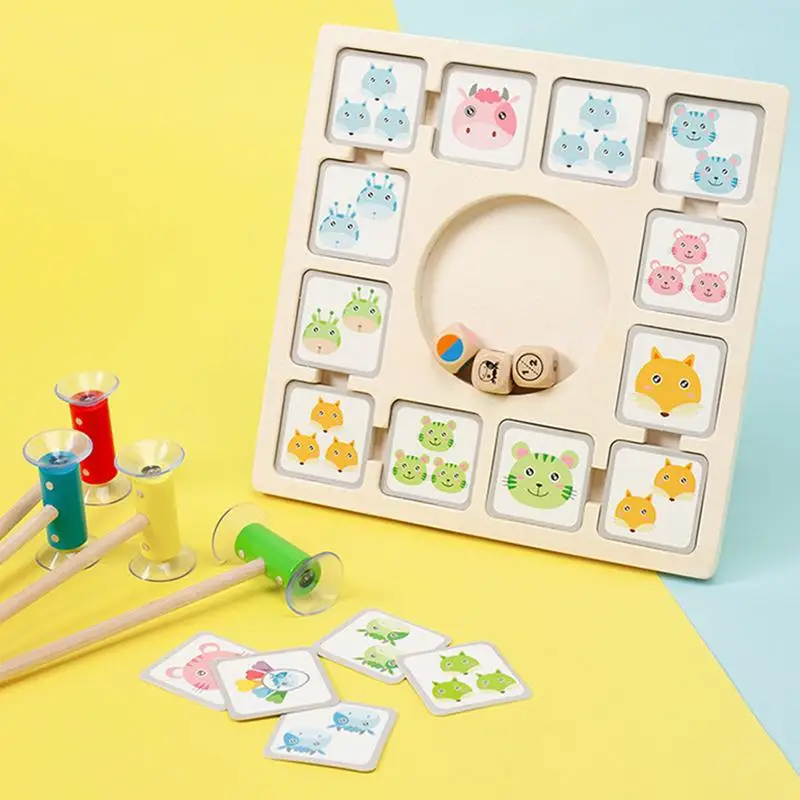 Memoria in legno Match Stick Gioco da tavolo a colori per scacchi Giocattoli motrici fini con carte animali Puzzle Giocattoli educativi Montessori per bambini