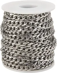 PandaHall 33FT(10 Meters) Hypoallergenic 304 Stainless Steel Twisted Cuban Curb Chains Unwelded Roll for DIY Jewelry Making