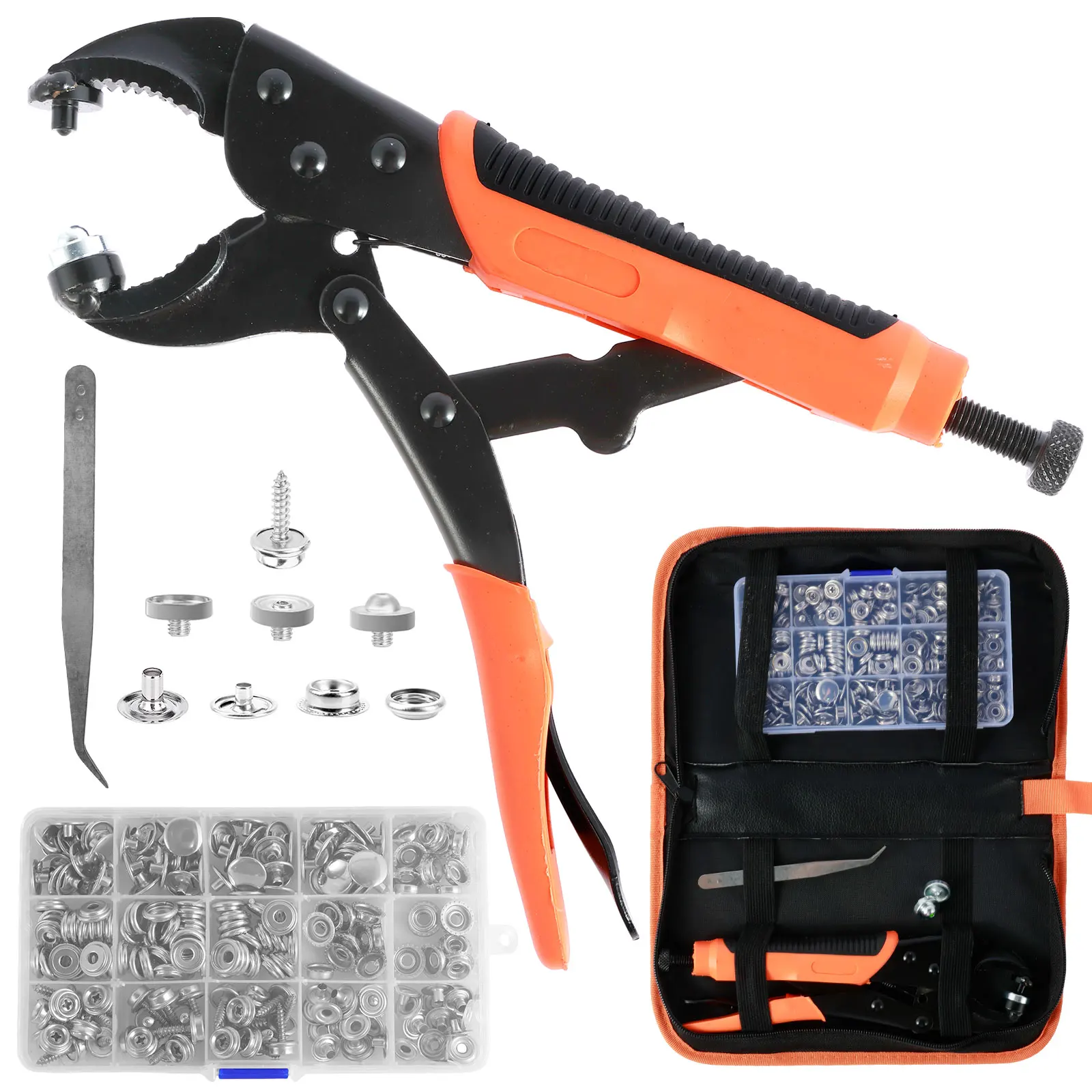 

60Sets Snap Fastener Tool Kit Heavy Duty Snap Button Tool Kit with Adjustable Snap Pliers Metal Snap Buttons Marine Snap Kit