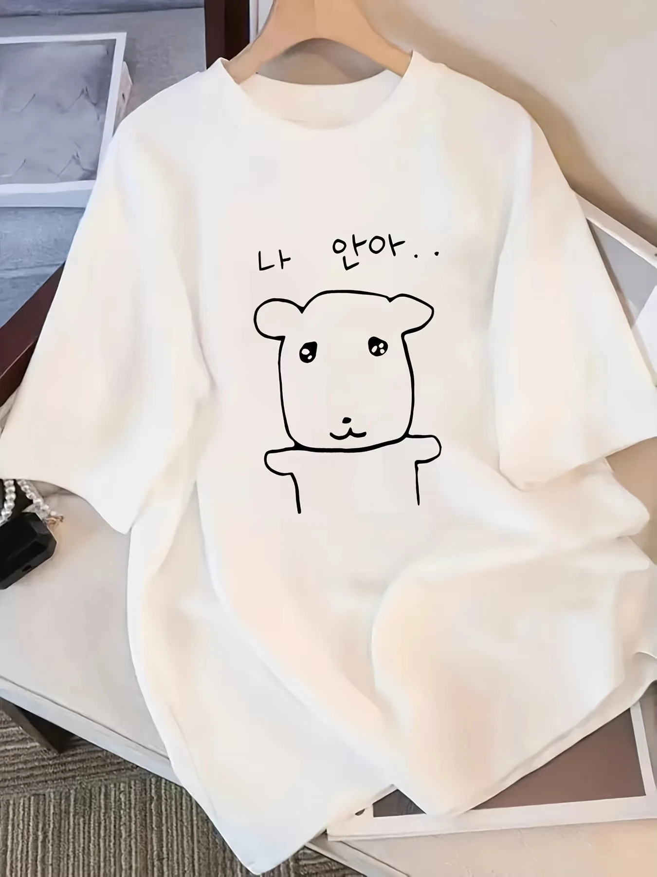 New Summer Elegant Men'S Loose Drop Shoulder Round Neck T-Shirt Short Sleeve, Japanese and Korean Style Puppy