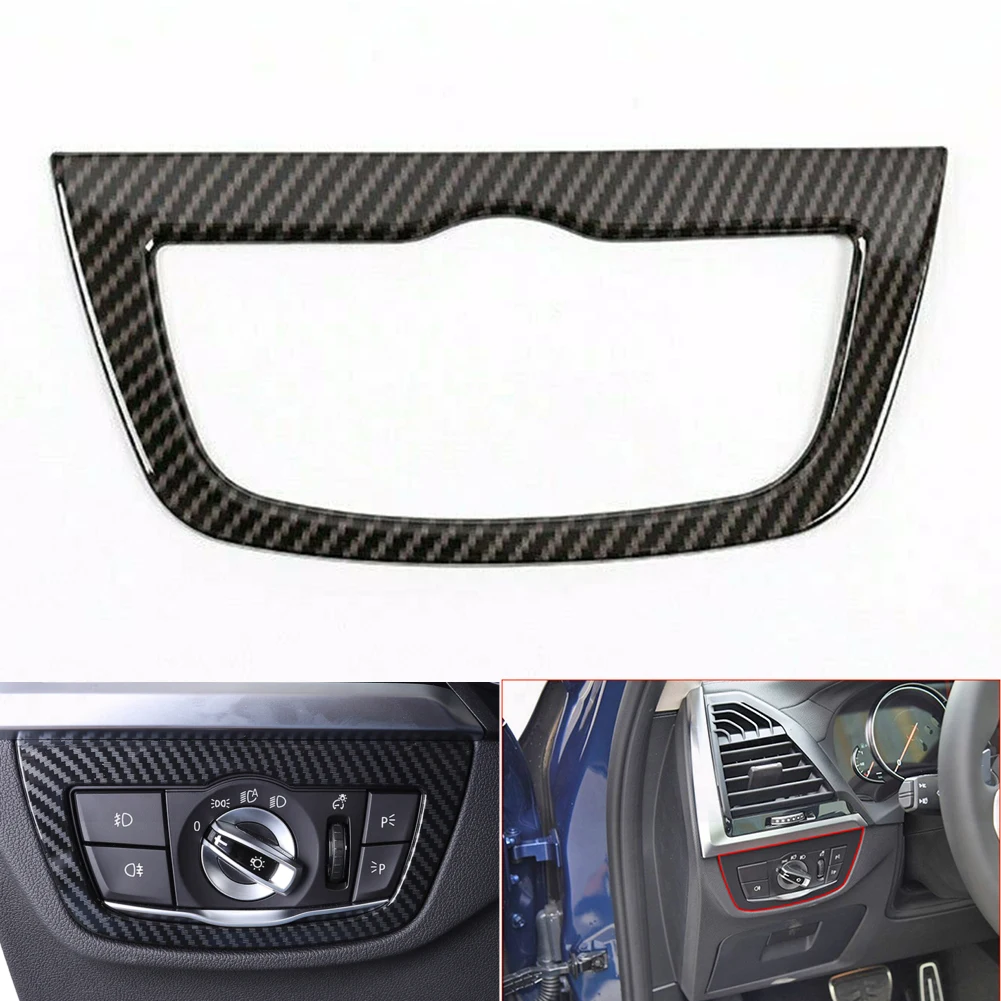 For BMW X3 X4 G01 G02 2018 2019 ABS Car Head Light Switch Button Cover Replacement Carbon Fiber Style