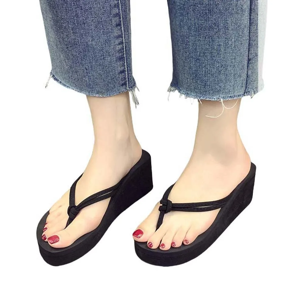 

Anti Odor EVA Thick Soled Flip Flops Slides Sandals Anti Slip Outer Wear Slippers 7CM Solid Color Thick Soled Shoes Summer