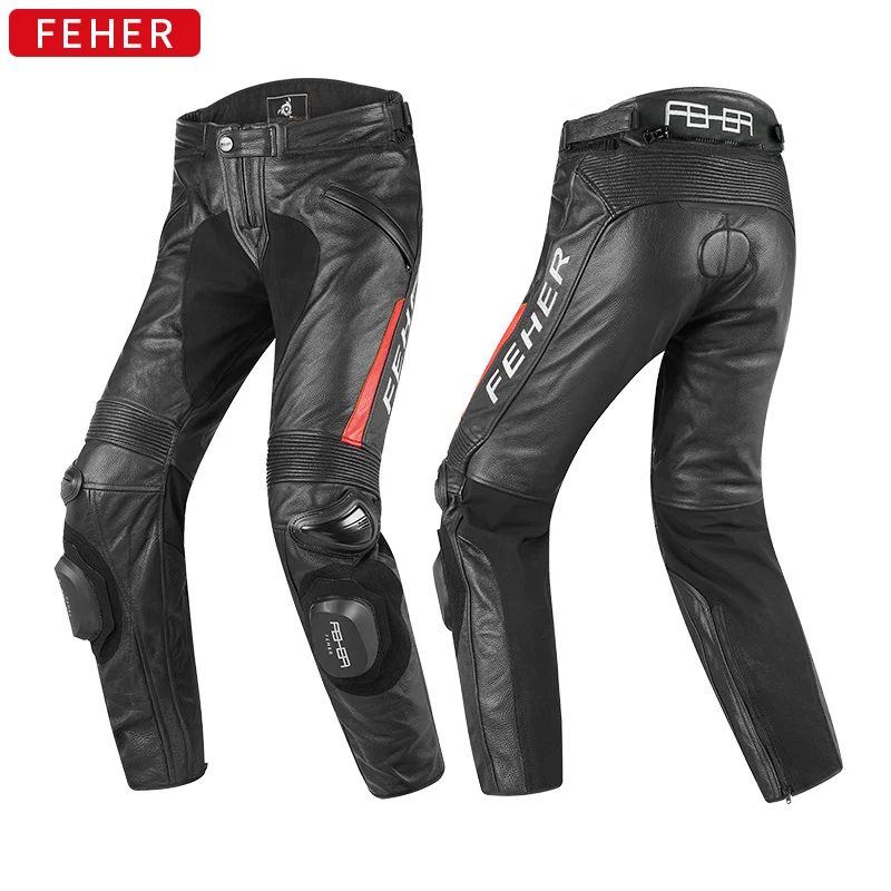 Cowhide Anti Fall Motorcycle Pants Breathable Leather Motocross Protective Pants Wear Resistant Reflective Equip Men