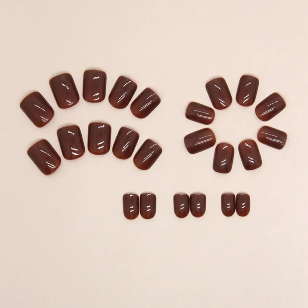 짧은 라운드 가짜 손톱, 프렌치 단색 풀 커버, 분리형 프렌치 네일 팁, 24 개