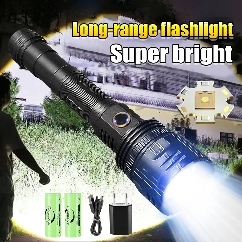 2023 Newest Most Powerful LED Flashlight USB Rechargeable Torch Light High Power Flashlight Tactical Lantern Long Shot Hand Lamp