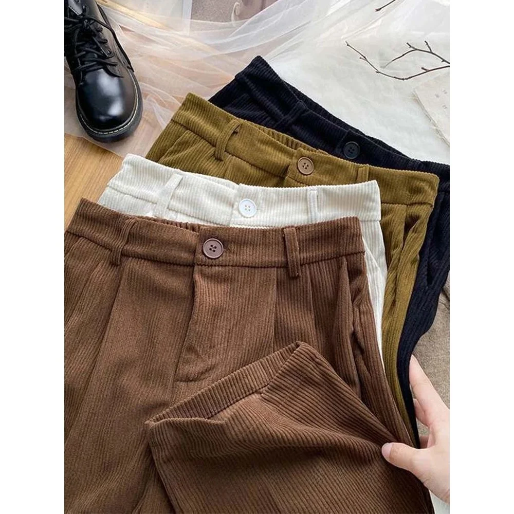 Pantalones de pana vintage de cintura alta para mujer, estilo clásico, holgados, de corte ancho, de cintura media-baja, de material PVC, para mujeres de mediana edad.