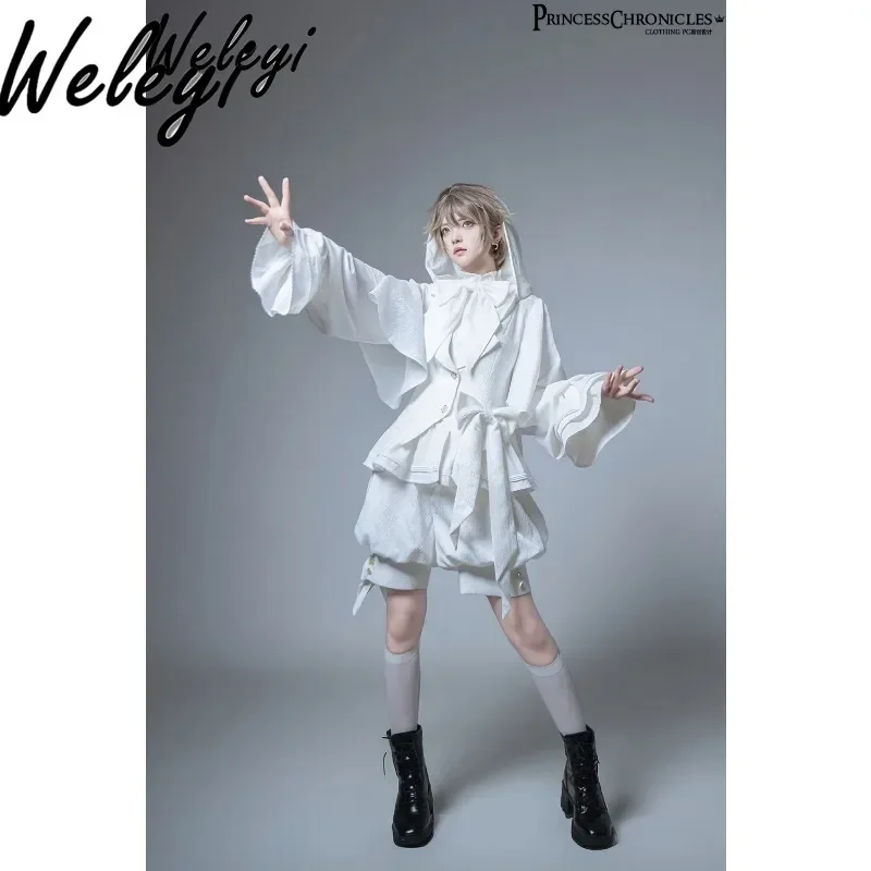 Sweet Cool Lolita Rabbit Ears Hooded Coat Female 2024 Autumn New Retro Cute Long Sleeve Jackets for Women Puffer Shorts Pants