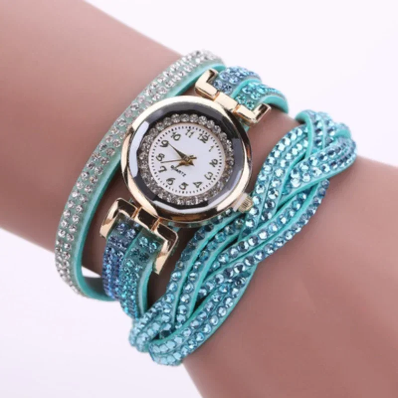 Reloj de cuero con correa larga para mujer, relojes de cuarzo con diamantes de imitación, pulsera informal, regalo femenino