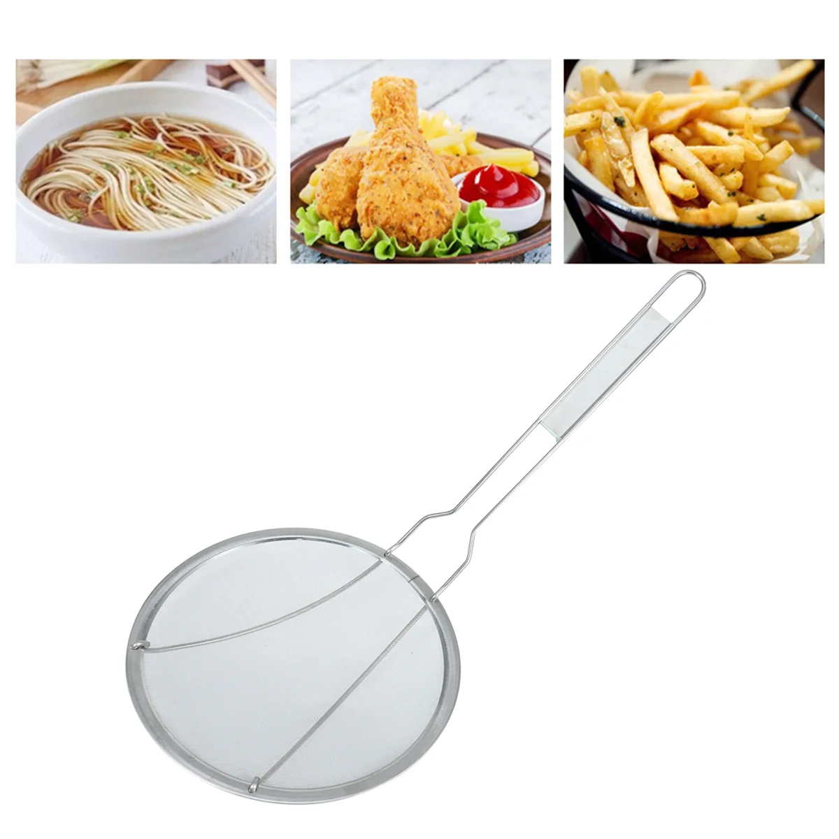 

Stainless Steel Strainer Skimmer Ladle Home Kitchen Noodles French Fries Strainer for Home Restaurant (22cm, Silver)