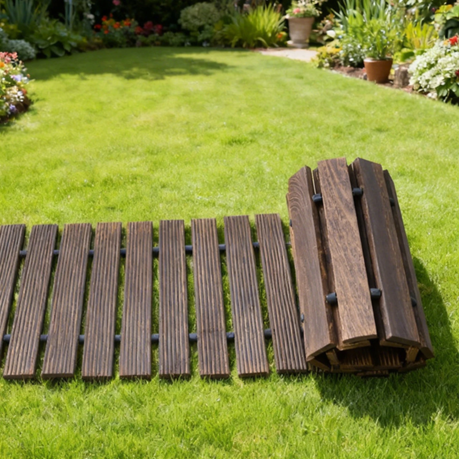 Rollable Wooden Path Slatted Roll-out Garden Walkway Roll-out Wooden Walkway Portable Easy to Install for Gardeners, Backyard