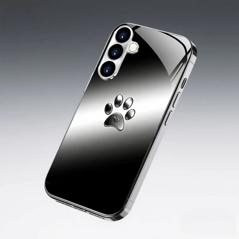 Metal heart-shaped claw pattern glass phone case suitable for Samsung Galaxy S26 S25 S24 S22 S21 S20 FE/Ultra/Plus hard case