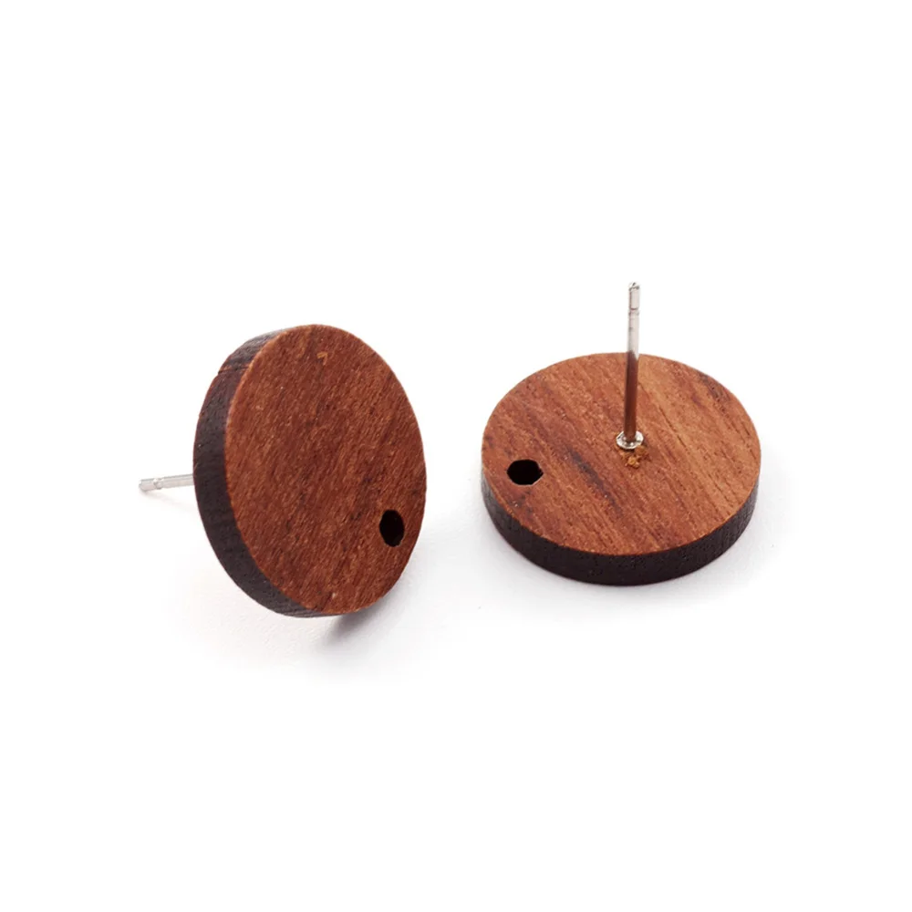 

10 Pcs Vintage CoconutBrown Color Wood Stud Earrings Wooden Earstud Components with Pin and Hole Flat Round Jewelry Making