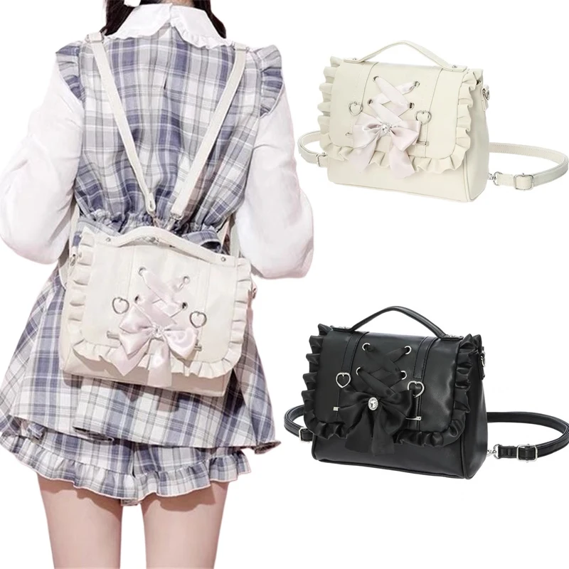 

Женский рюкзак в стиле Лолиты с бантом, сумка через плечо, двойная сумка на одно плечо, квадратный рюкзак на молнии