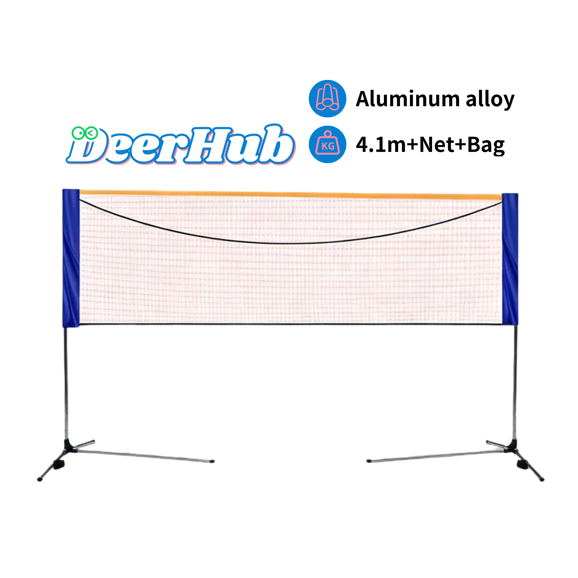 DeerHub Portable & Foldable Badminton Net Posts System, Standard Height Net for Indoor Outdoor Single Double Play​