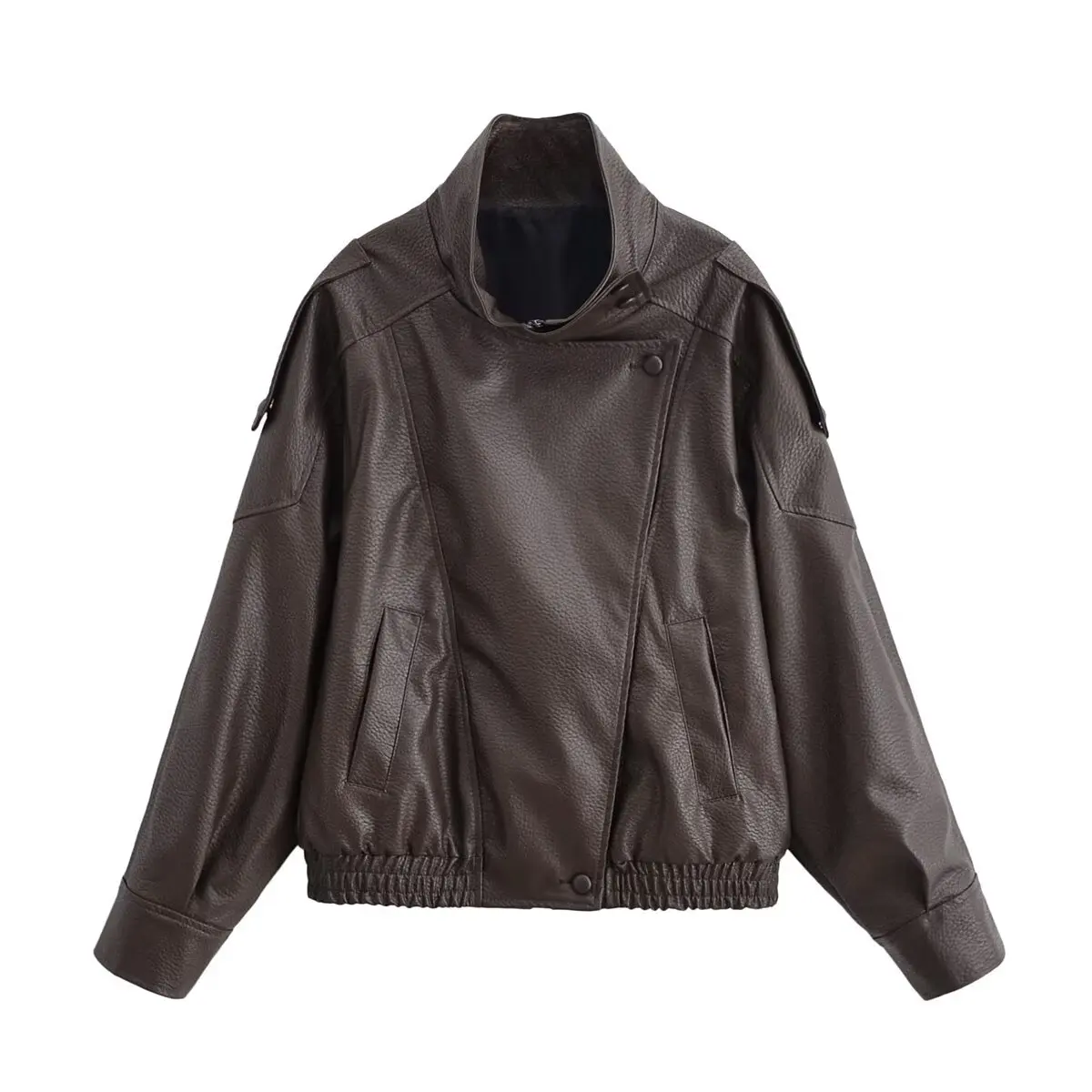 HH Herfst Kunstleer Jas Voor Vrouwen Casual Solid Lange Mouw Rits Pu Lederen Jassen Nieuwe Mode Vrouwelijke Streetwear