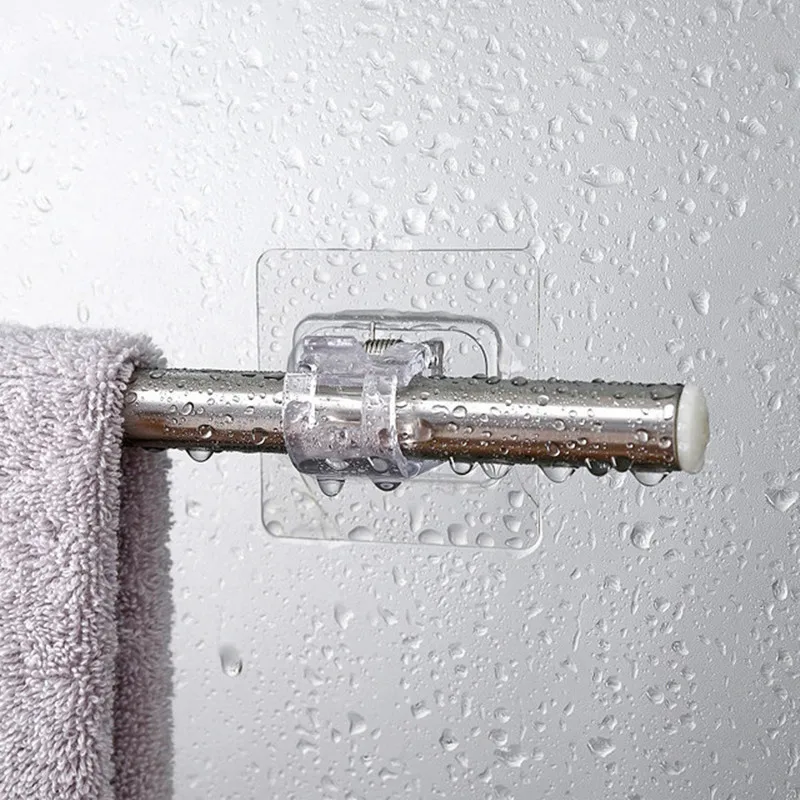 2pcs Self Adhesive Curtain Rods Bracket White Hanger Crossbar  Clips Wall Hooks Organizer Rails Rack Home Storage