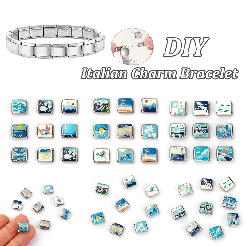 

2pcs Stainless Steel Italian Charm Links Silver Color Rectangle Whale Animal Charms For DIY Bracelet Jewelry Making 10mm x 9mm