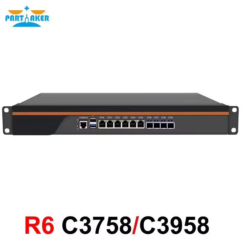 Partaker-Matériel de pare-feu explosif, Déchets Intel, Façades Core, Cino 58, C3958, Serveur pare-feu 1U, OPNsense, 6 x LAN, 4x10G