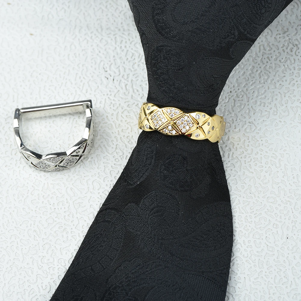 ICEYY الرجال D على شكل الصليب التعادل كليب التعادل الدائري للرجل الفاخرة الزركون مطعمة مشبك حلقة الزفاف رجال الأعمال مجوهرات اكسسوارات