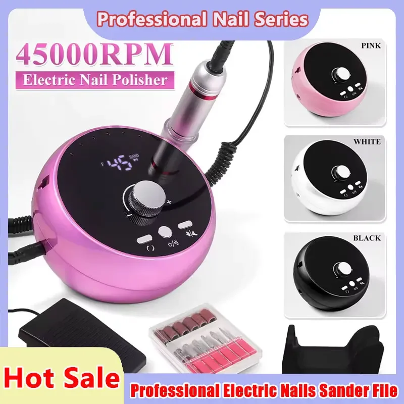 

Professional Manicure Drill Machine 45000RPM Electric Nail Drill Machine White Pink Purple Nail Sander Gel Cuticle Remove