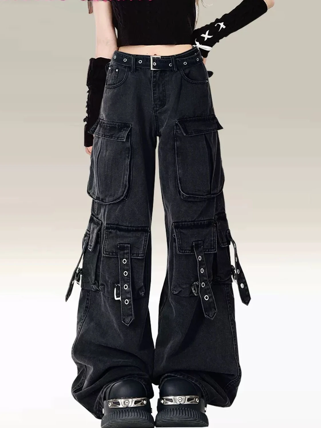 2024 Y2k Aesthetic Women Black Jeans High Waist Vintage Straight Baggy Harajuku Denim Pants Streetwear Grunge Wide Leg Trouser