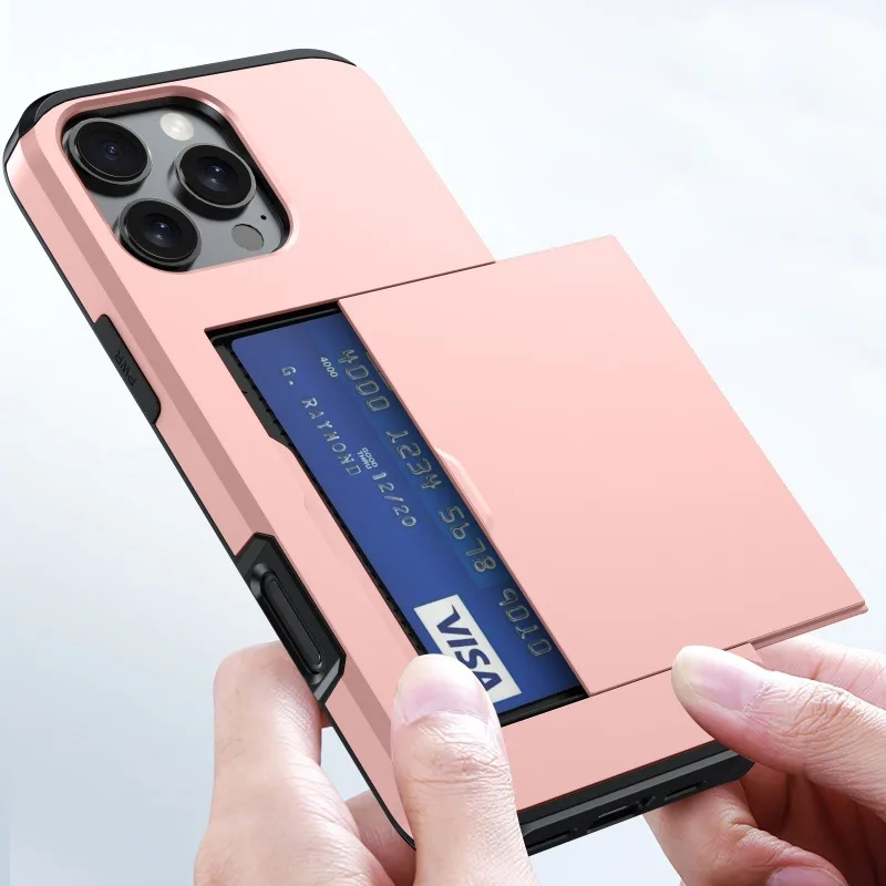 

Sliding Bank Card Storage Phone Anti Drop Protective Case Suitable for IPhone 15 16 17 Full Series