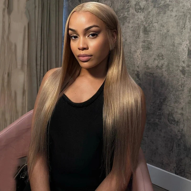 

Human Hair Lace Frontal Wig brown Roots Highlight Ash Blonde 13x4 Lace Front Wigs Preplucked Straight Transparent Swiss Lace