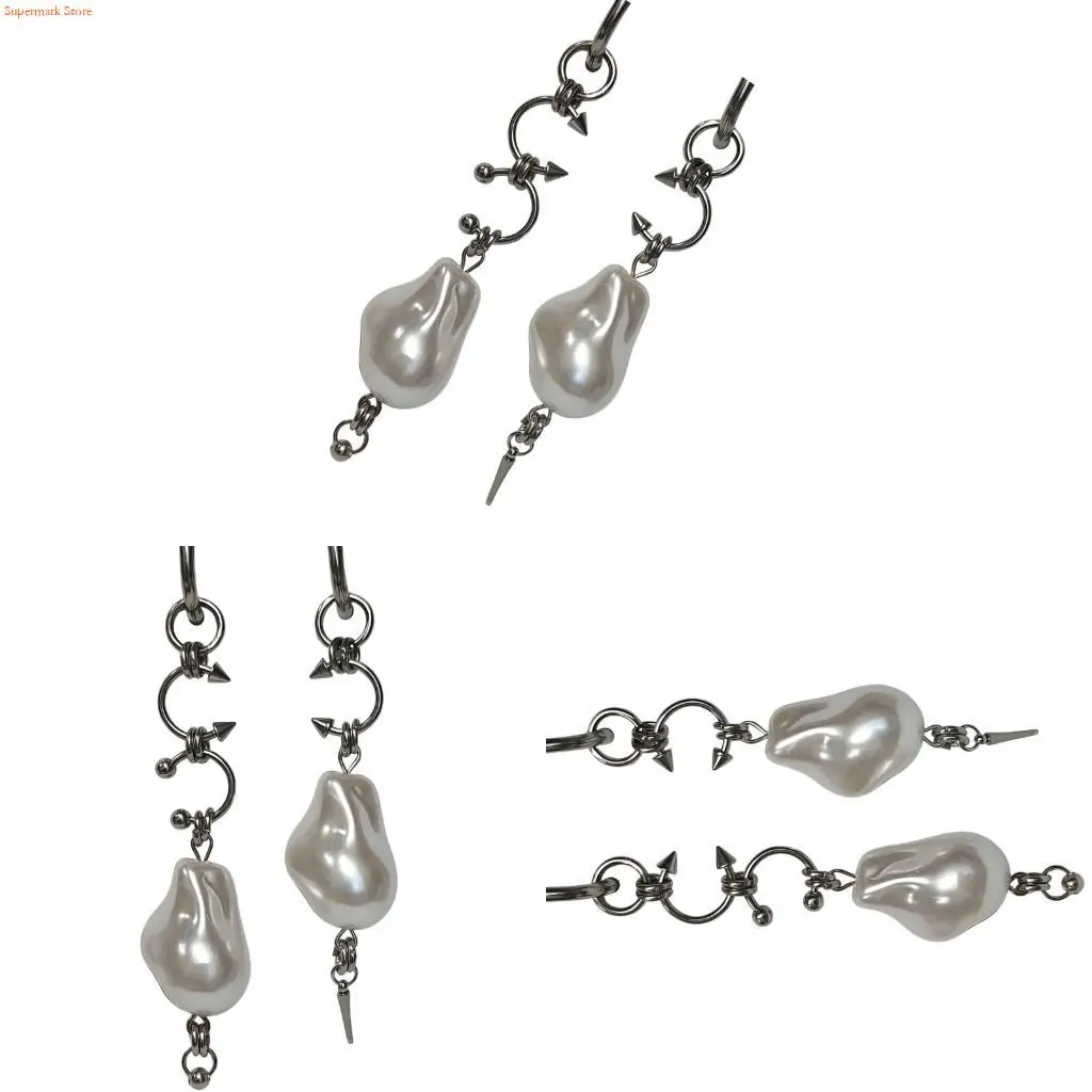 Q5WE Sweet and Elegant Asymmetric Spikes Earrings with Baroque Pearls for Women Fashion Jewelry Crafted in Alloy