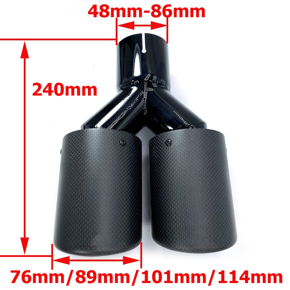 1PCS Y Model Glossy Carbon Equal Length Black Stainless Steel Universal Car Dual Tail Tip Exhaust blue End Pipe For Ak