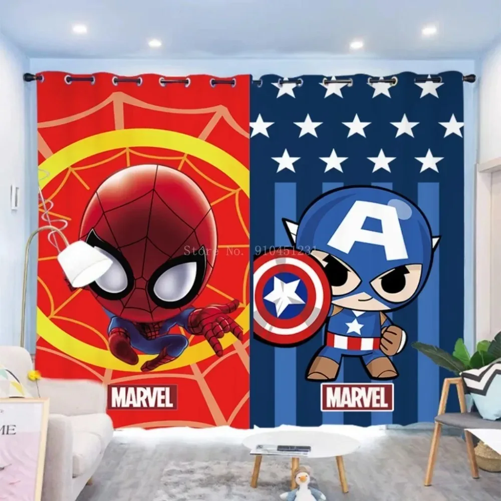 

Cartoon Spider-Man Living Room Blackout Curtain 2pcs Dustproof Bedroom Partition Perforated Home Custom Curtain.