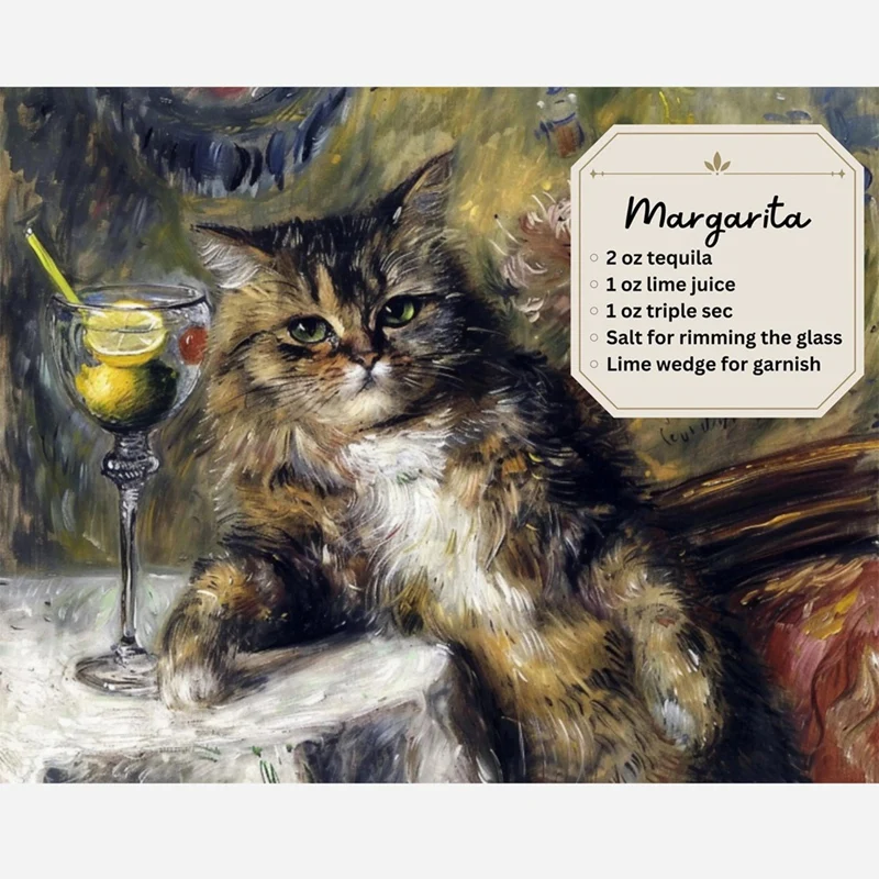 A23F-2025 Kalender Koktail Kucing 2025 Kalender Dinding Jam Meow-Tail - Catart, Hadiah untuk Pecinta Kucing, Kalender Natal