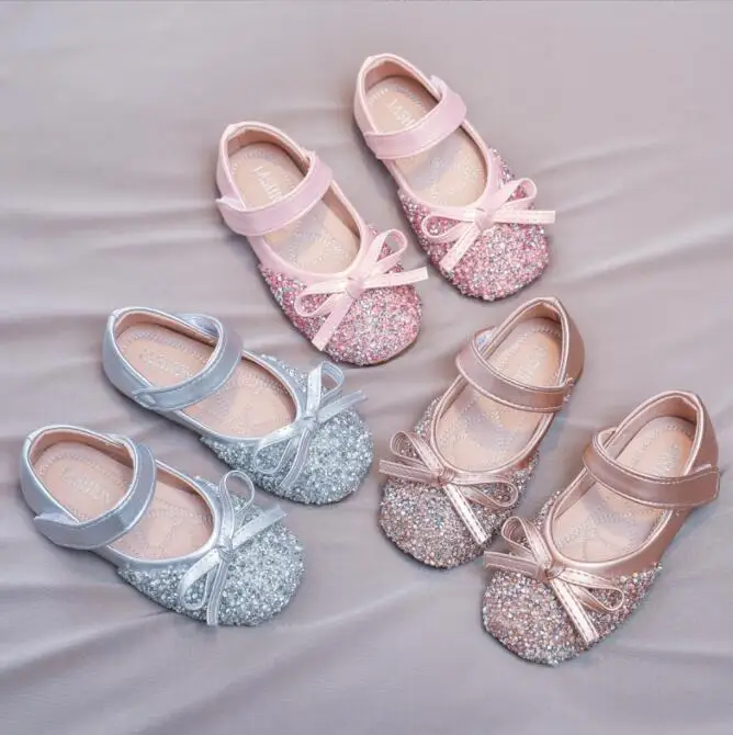 Sweet Children Princess Shoes Bow leather shoes Lovely Little Girl's Pink gold Silver Black Beige Round Toe Comfy  Autumn Shoes