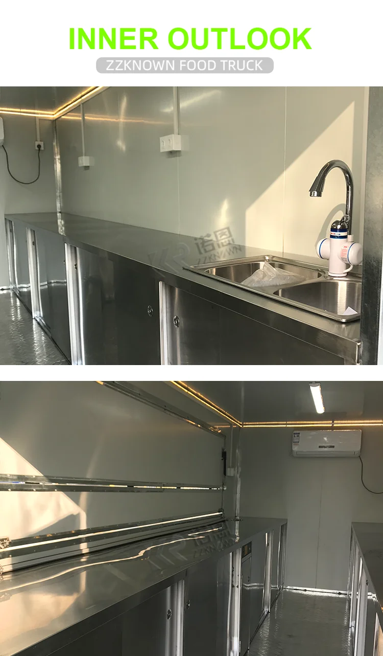 Quiosco expendedor de camión de comida rápida móvil, Catering inteligente de pequeños inversiones y altos ganancias, carritos de comida modelo cuadrado de 5m de longitud
