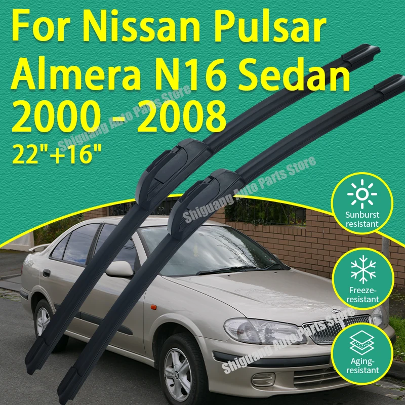 

Front Silicone Coating Wipers for Nissan Pulsar Almera N16 Sedan 2000 - 2008 Car Wiper Windshield Windscreen Blades Accessories
