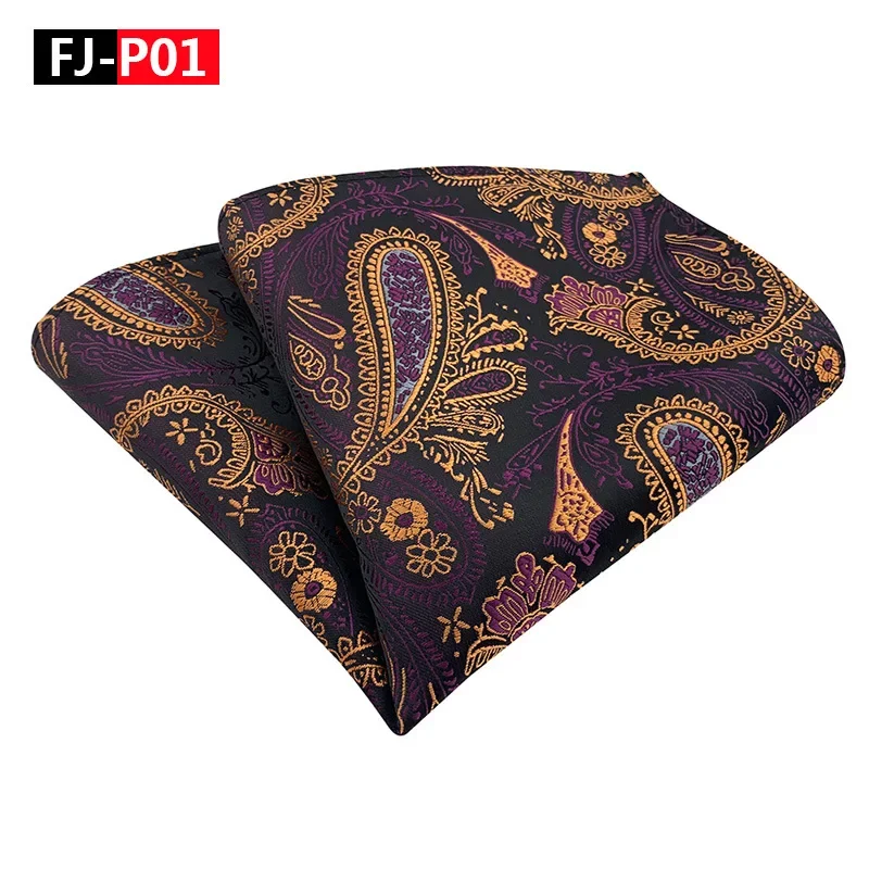 Novelty Paisley Plaid Jacquard 25CM Pocket Square Man Banquet Groom Wedding Formal Wear Handkerchiefs Valentine's Day Gift Hanky