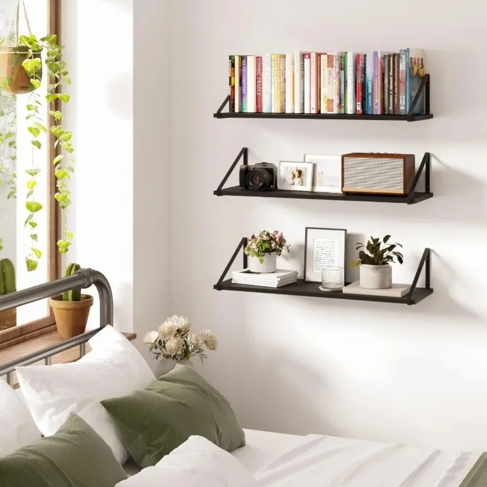 

24X8Floating Shelves Rustic Wood Wall Shelf Set of 3,Bookshelf for Living Room, Office, and Bedroom, with Metal Bracket-Hot-Sell