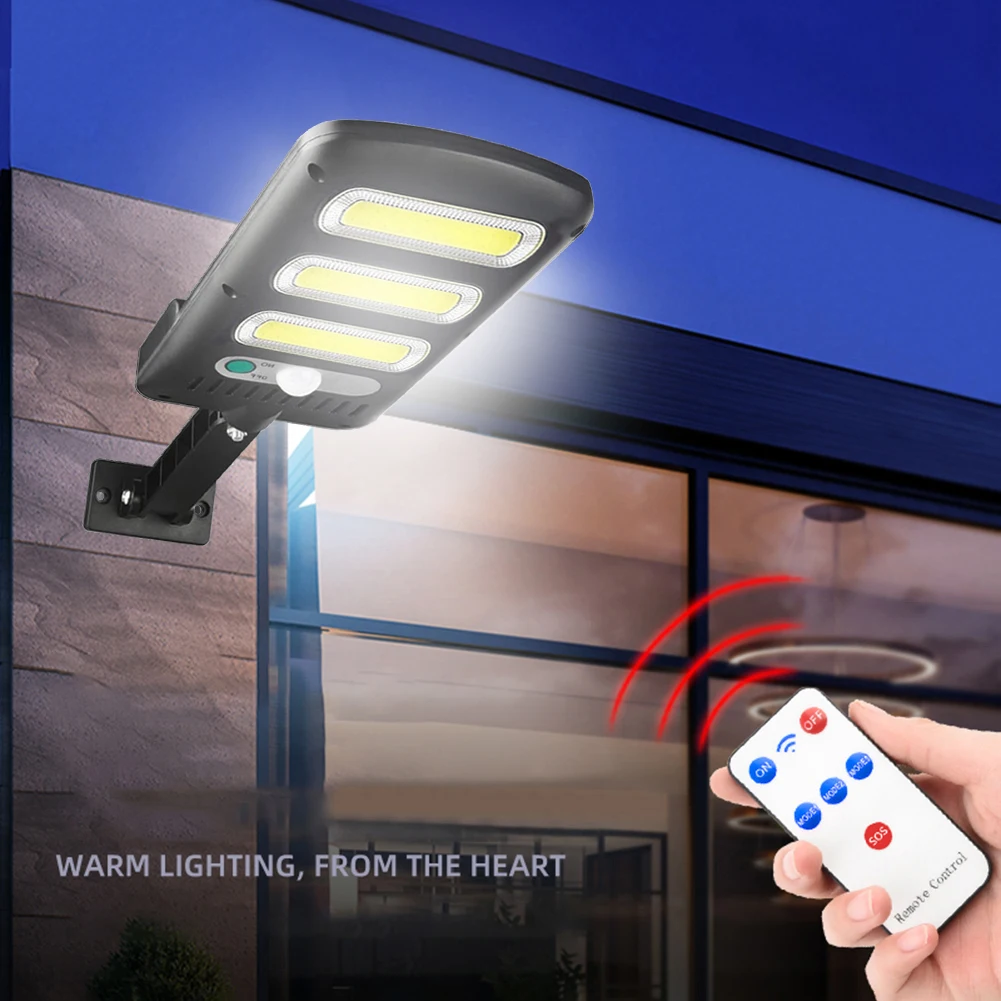 

Solar Powered High Brightness Street Light IP65 Waterproof Parking Lot Light Remote Control 3 Modes for Yard Garage Sports Court