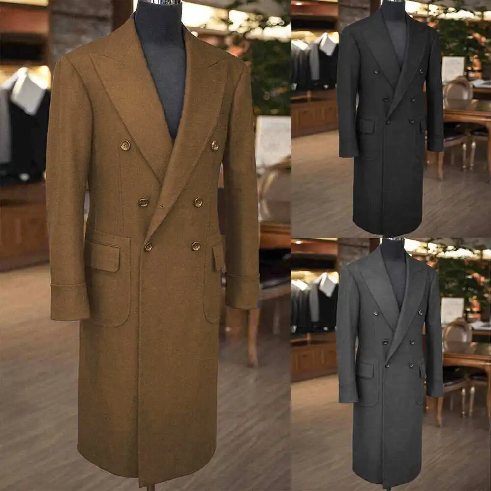 Autumn Winter Wool Blend Pure Color Casual Business Fashion Slim Windbreaker Jacket Men Clothing