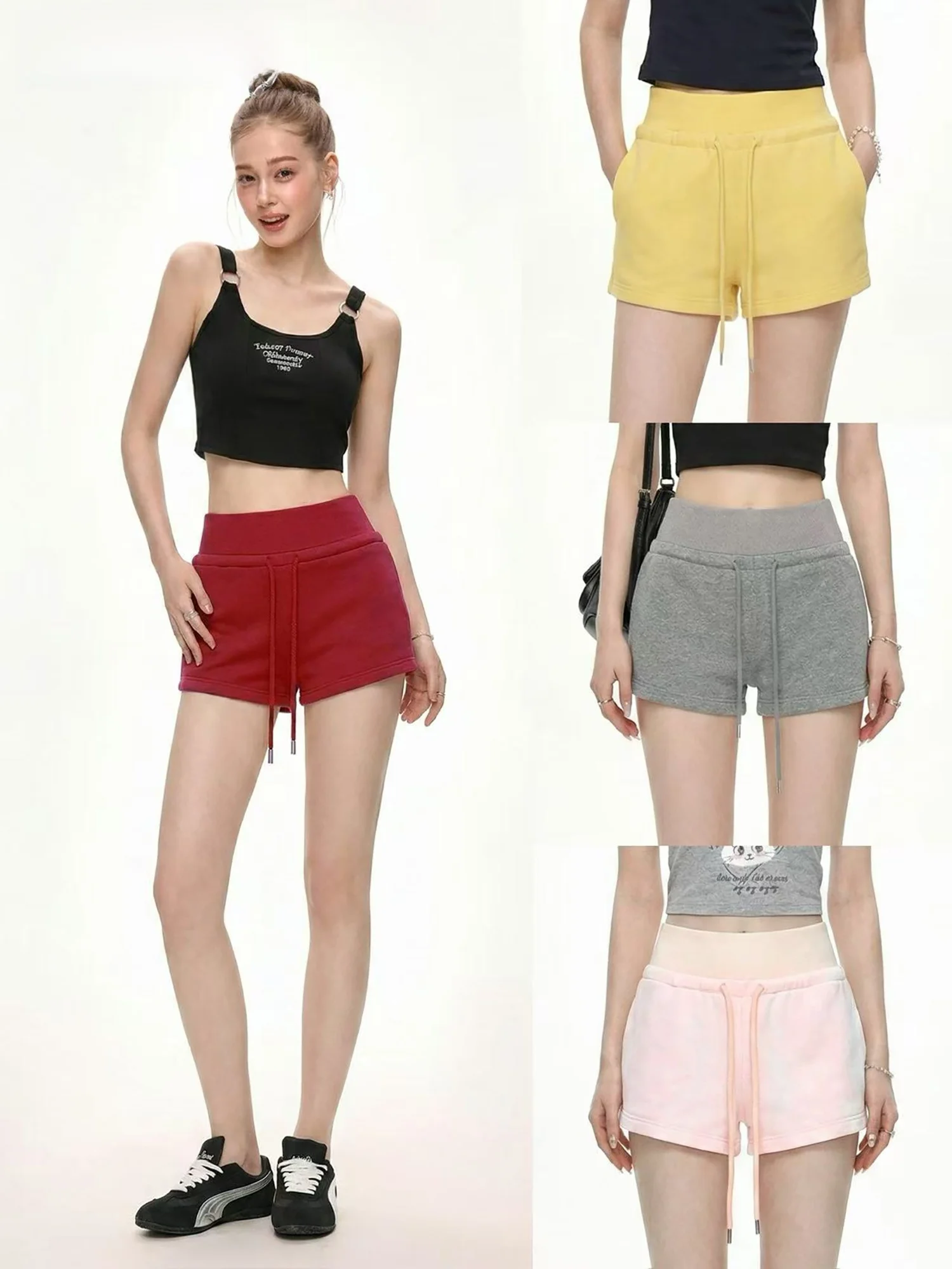 

November American Style Sports Shorts Women Summer Spicy Straight High Waist Drawstring Slimming Casual Pants Outdoor Wear