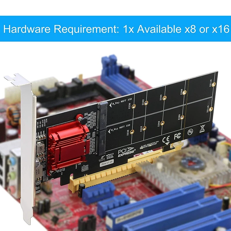 Dual Nvme Pcie Adapter,M.2 Nvme SSD To PCI-E 3.1 X8/X16 Card Support M.2 (M Key) Nvme SSD 22110/2280/2260/2242