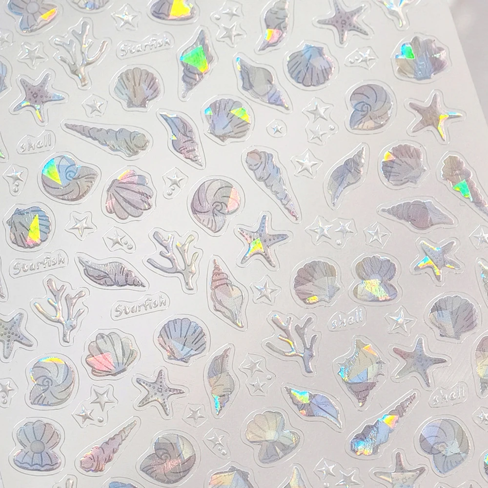 Blase Goldfisch 5D Nail Art Aufkleber glänzende Perlglanz Muschel Glow Unterwasser selbstklebende verträumte Ozean Thema Maniküre Aufkleber