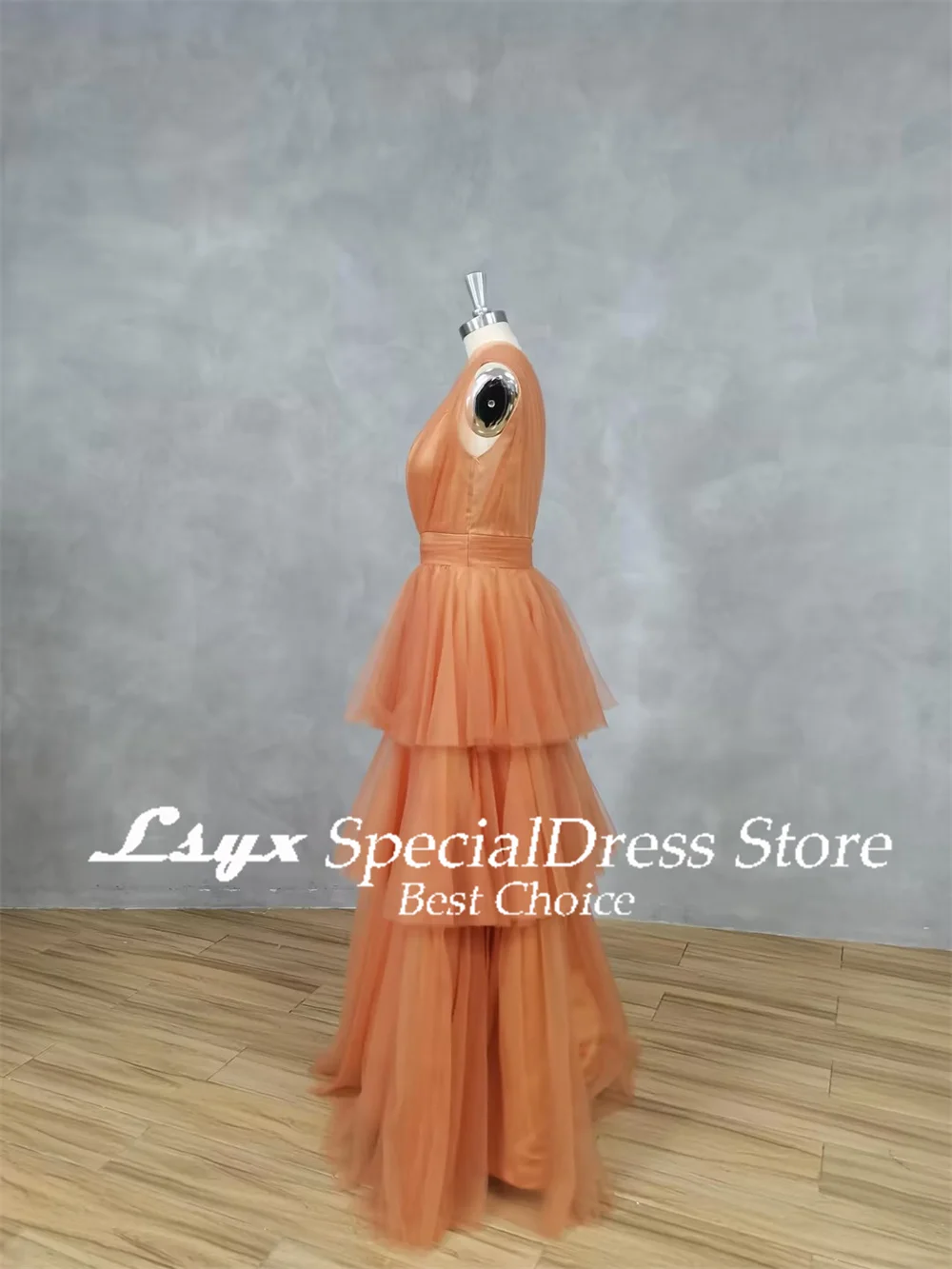 LSYX Tulle A Line One Shoulder Evening Party Dresses For Women Tiered Sleeveless Floor Length Prom Gowns Custom Made