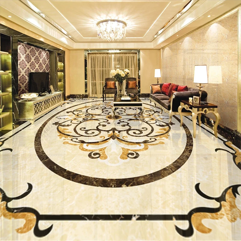 

Custom 3D Floor Wallpaper European Style Marble Pattern Mural Living Room Hotel Corridor Floor Tiles PVC Self-Adhesive Stickers